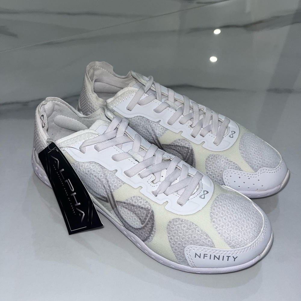 NFINITY White cheer shoes never worn before (bag included)